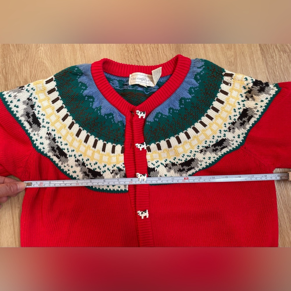 Vintage Eagle’s Eye cardigan sweater rare cow red large preppy cottagecore - Picture 6 of 7